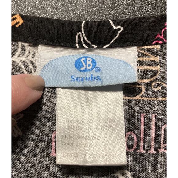 Womens SB Scrubs Medical Scrub Top Halloween Short Sleeve 3 Front Pockets Size M - Picture 4 of 10